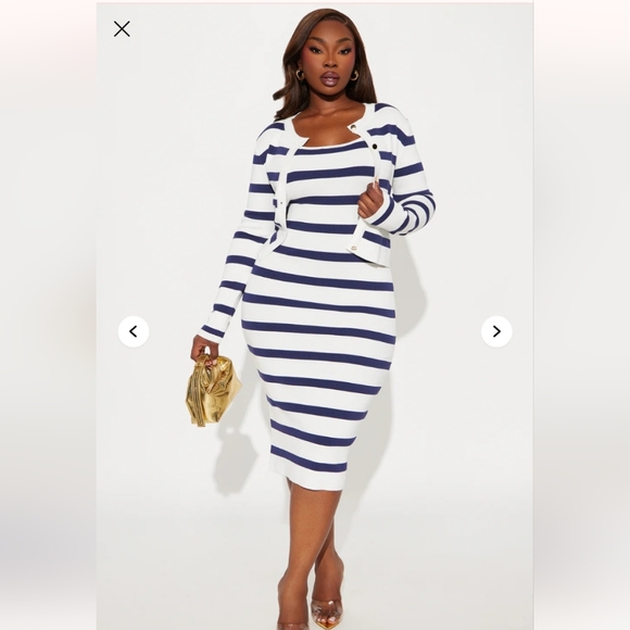 Fashion Nova Dresses & Skirts - Fashion Nova Christiana Striped Sweater Midi Dress Set-Navy/combo Size 1X (NWOT)
